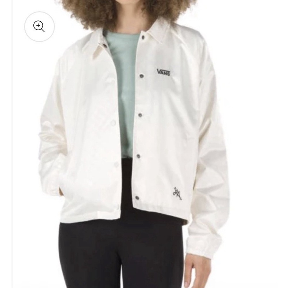 VANS Off The Wall Coach Jacket Mens M White Snap Closure Lined Checkerboard